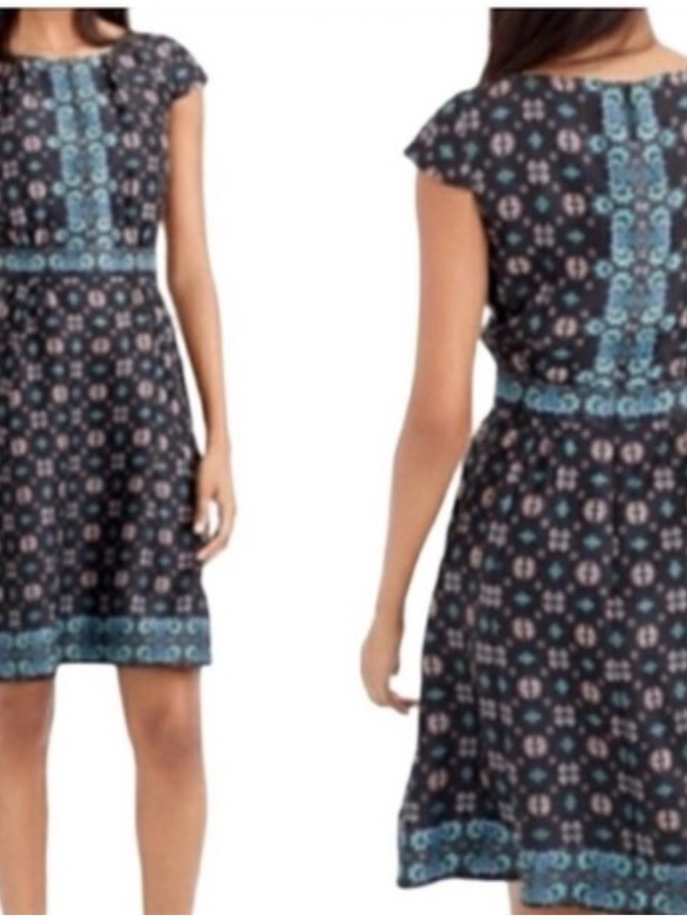 New with tags j crew Cap-Sleeve Black and Teal Printed Women’s Dress